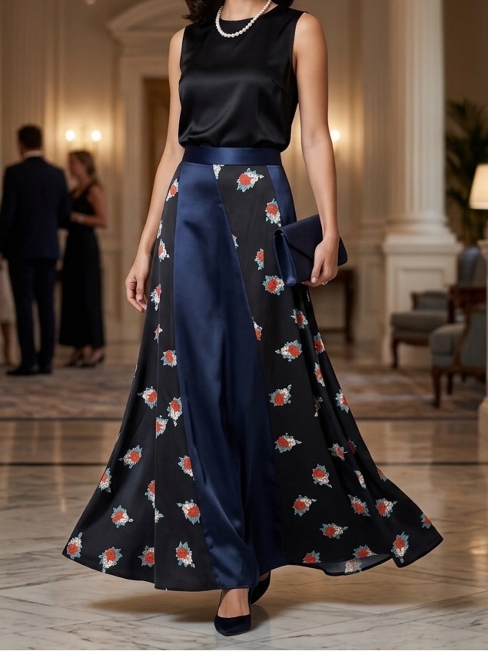 Ganni Glenmore Paneled Floral Print Satin Maxi Skirt SIZE 4
